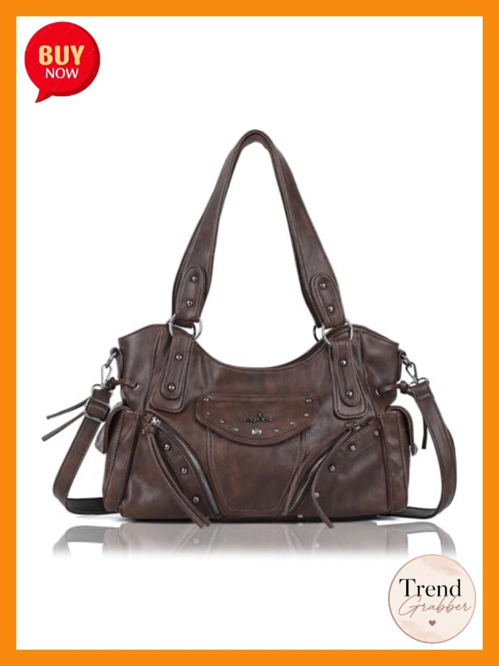 Vegan Leather Hobo Bag with Crossbody Strap Roomy Satchel